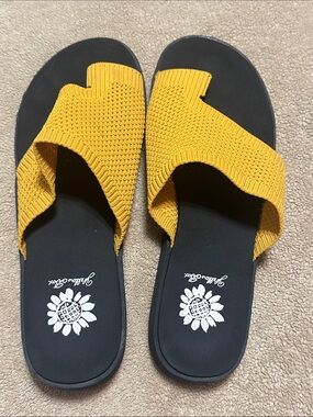 Yellow Box Feeza Yellow Knit Slide Sandals with Black Footbed